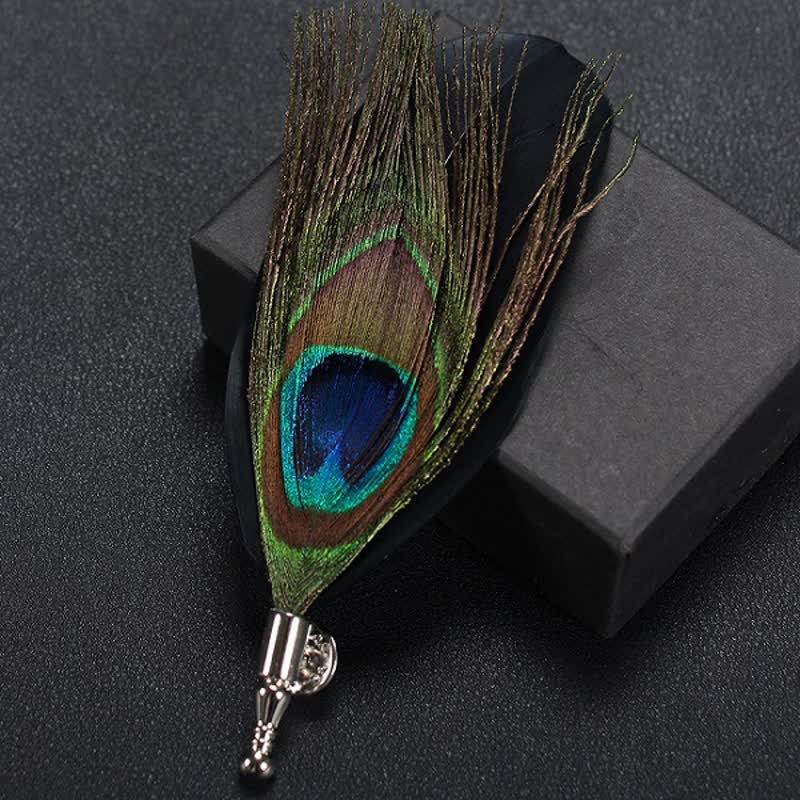Spilla a occhiello con piuma naturale da sposa - Nero - image 5