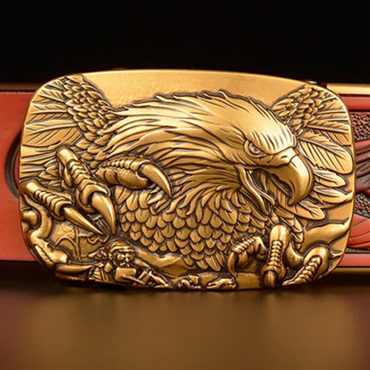 Cintura in pelle con fibbia automatica Eagle Wings Vintage da uomo - image 4