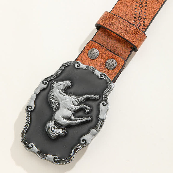 Cintura da uomo in pelle con fibbia classica in argento a forma di cavallo da corsa - image 6