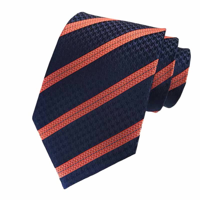 Set di 3 cravatte a righe arancioni e blu navy da uomo - image 1