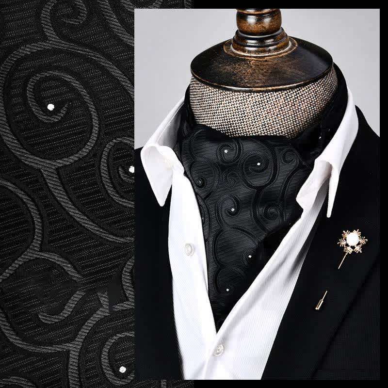 Cravatta Ascot Paisley floreale moderna nera Grandeur - Nero - image 0