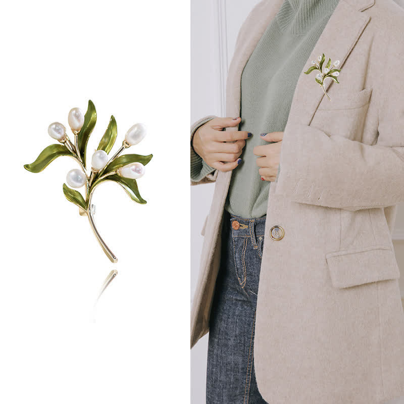Spilla da donna con ramo d'ulivo in perle naturali - image 1