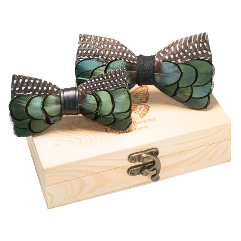 Set di 2 papillon d'oca verdi e marroni per genitori e figli - Verde e marrone - image 0