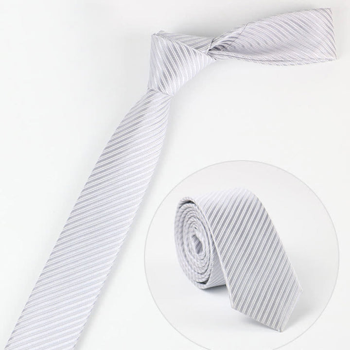 Cravatta da uomo in twill grigio blu bianco tinta unita per tutti i giorni - Bianco - image 6