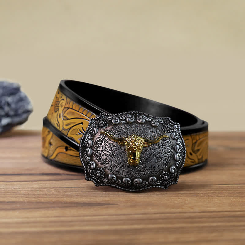 Cintura in pelle fai da te con fibbia in argento anticato Longhorn Bull da uomo - Oro - Cintura marrone sabbia (40) - image 18
