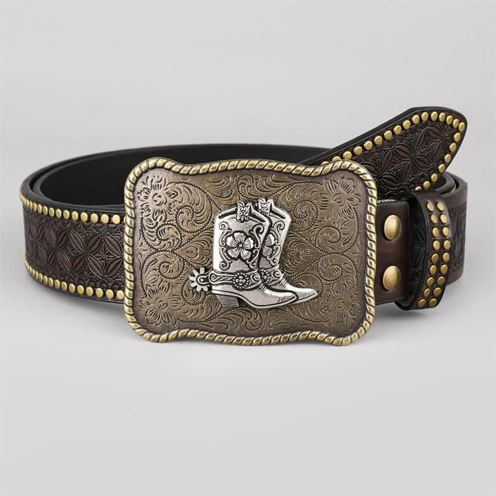 Cintura in pelle con fibbia geometrica da uomo con stivali da cowboy - image 1