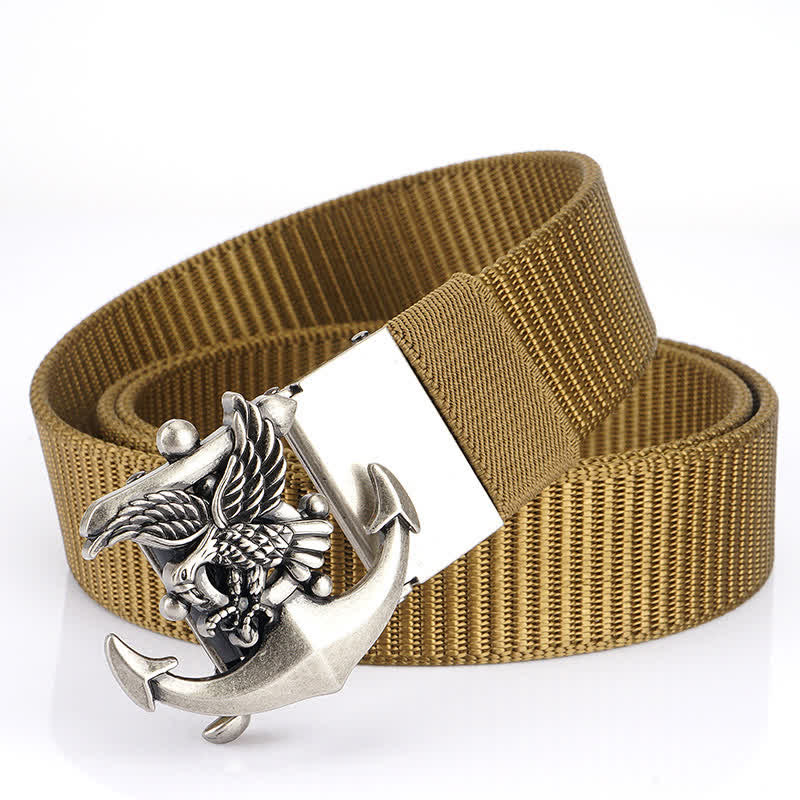 Cintura in nylon con ancora e aquila da uomo - Cachi / Argento - 48" - image 18