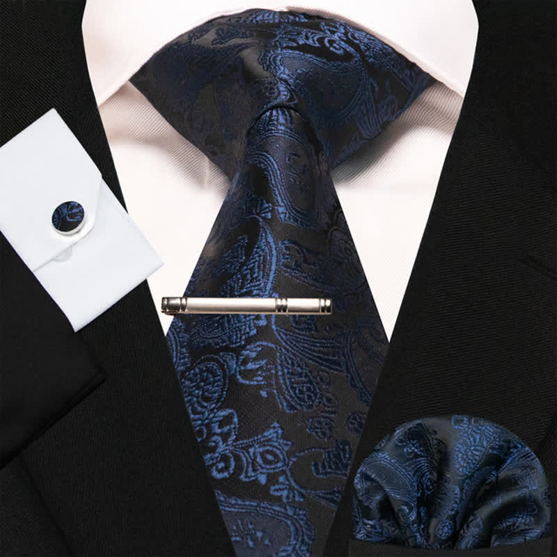 Set di 4 cravatte misteriose Paisley da uomo blu navy e nere - Blu marino e nero - image 0