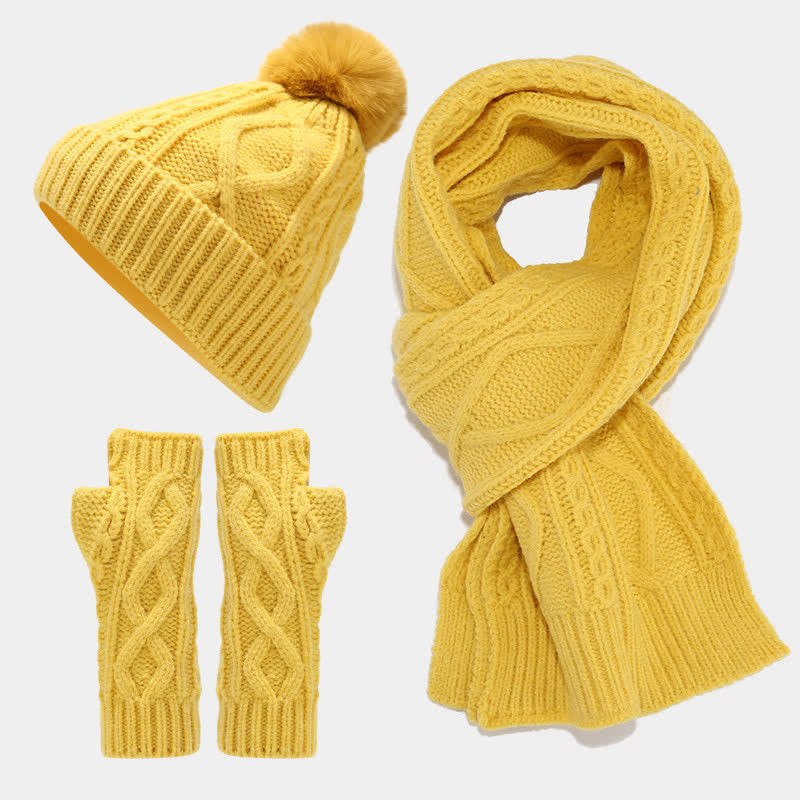 Set di 3 guanti senza dita con sciarpa e cappello lavorati a maglia da donna - Giallo - Regolabile (22"-22 7/8") - image 15