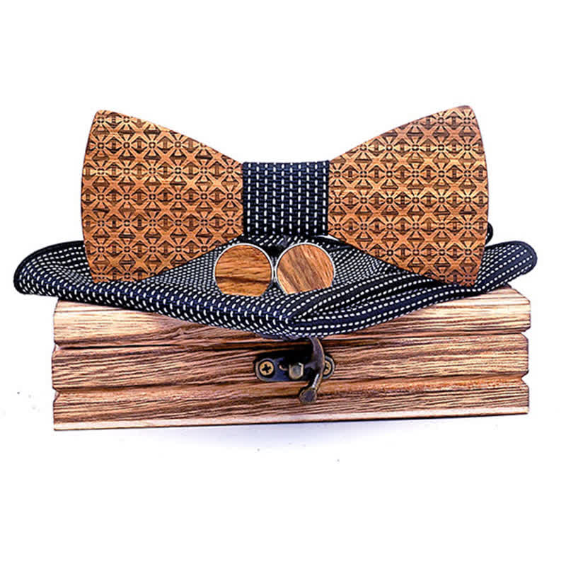 Set di 3 papillon in legno con fiocchi di neve di Natale da uomo - Nero - image 9
