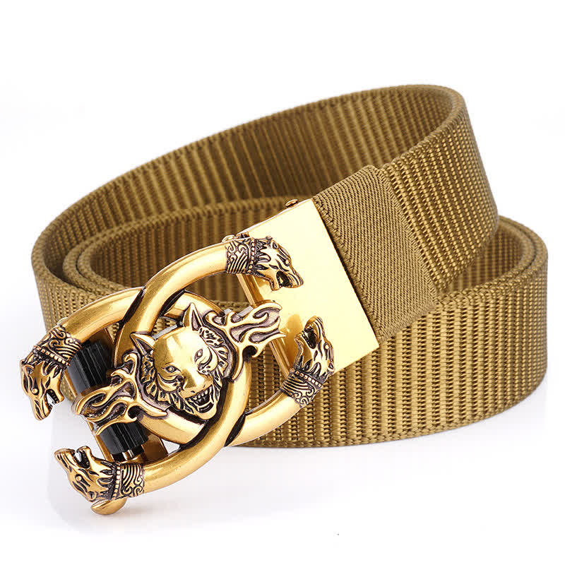 Cintura da uomo in nylon con scritta "Fierce Wolves In Flame" - Cachi / Oro - 48" - image 10