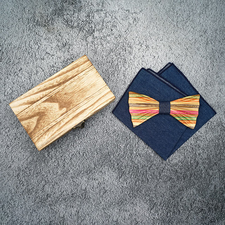 Set di 2 papillon in legno con effetto arricciato arcobaleno da uomo - image 1