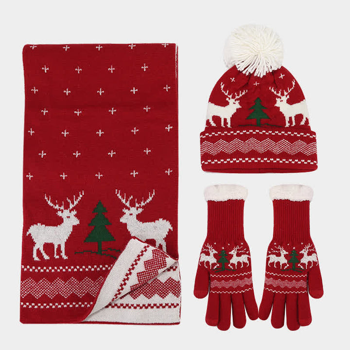 3 pezzi da donna renna albero jacquard cappello sciarpa guanti set - image 1