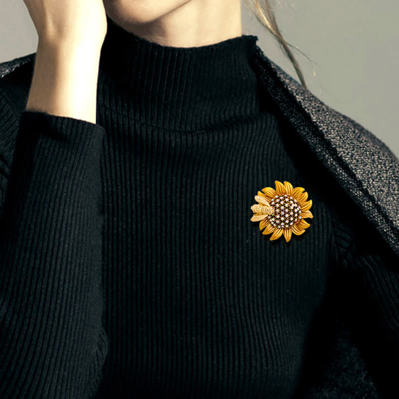 Spilla da donna con ape adorabile e girasole vivido - image 1