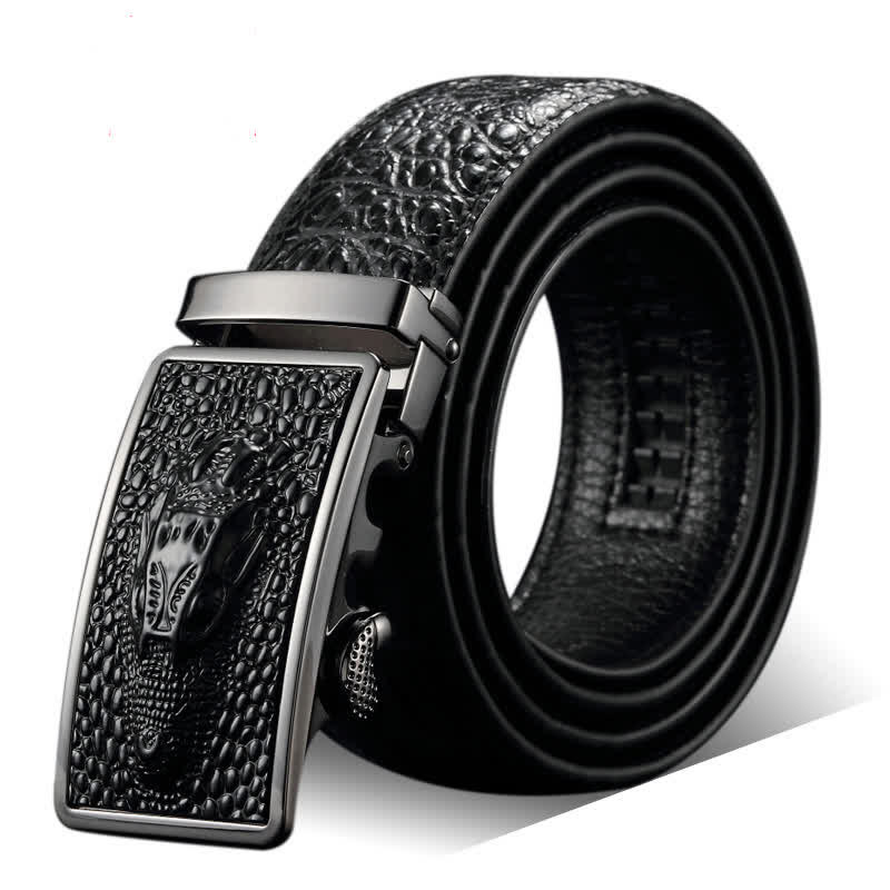 Cintura da uomo in pelle con fibbia in testa di alligatore esotico - Nero - 44 - image 6