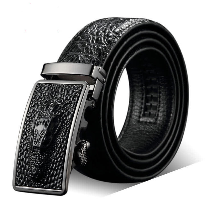 Cintura da uomo in pelle con fibbia in testa di alligatore esotico - Nero - 44 - image 6