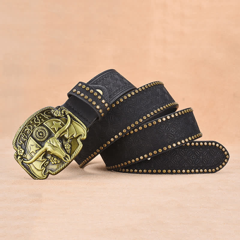 Cintura da uomo in pelle con rivetti Longhorn Steer Antique - image 7