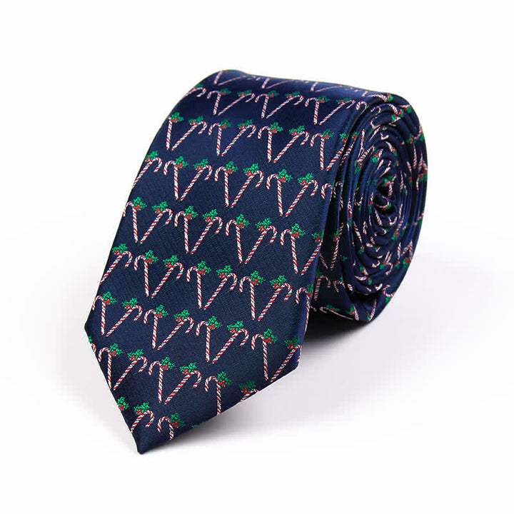 Cravatta da uomo con elemento natalizio Santa Vibe - Bastoncini di zucchero blu navy - image 5