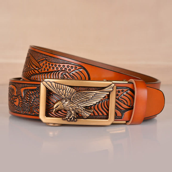 Cintura in pelle goffrata con fibbia Hollow Eagle da uomo - image 3