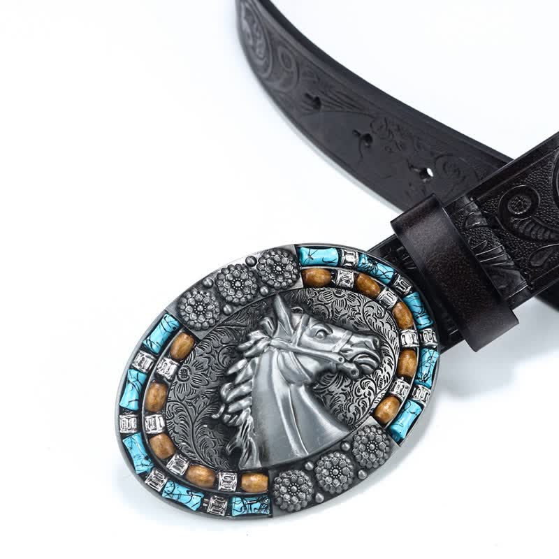 Cintura da uomo in pelle turchese con testa di cavallo da cowboy - image 10