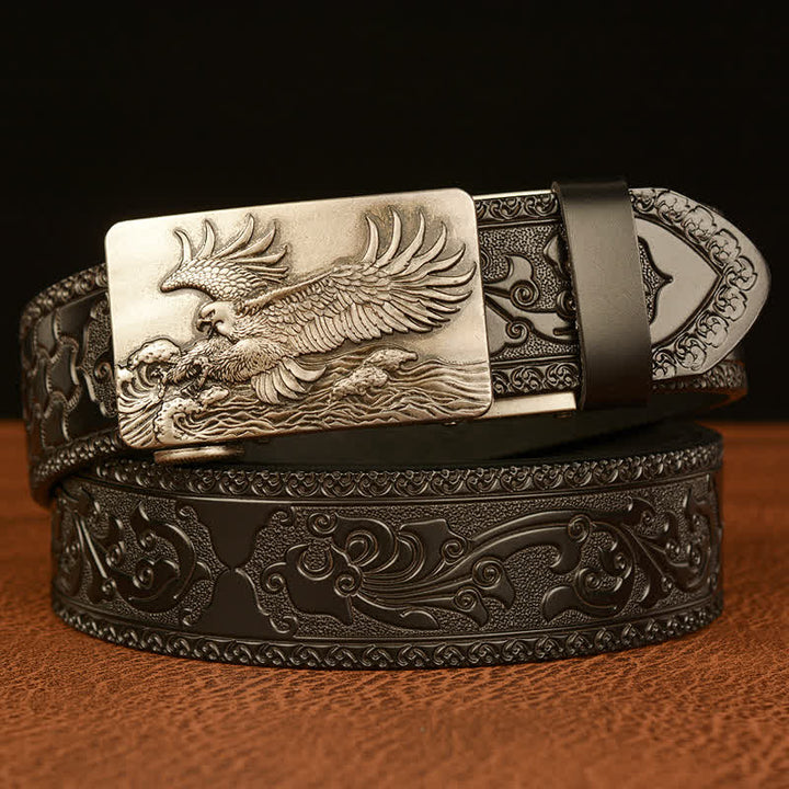 Cintura in pelle con ali d'aquila espanse da uomo - Argento e nero - 46 - image 17