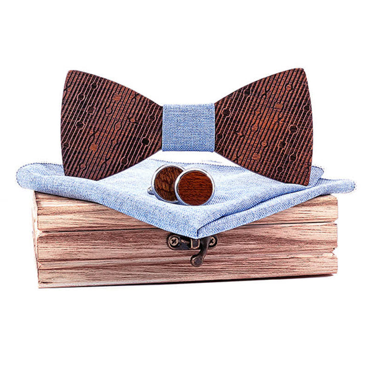 Set di 3 papillon in legno a forma di foglie cave da uomo - Azzurro chiaro - image 6