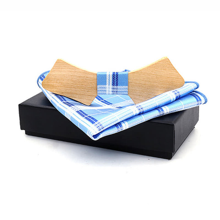 Set di 2 papillon in legno a forma di colletto da uomo - Strisce blu cielo - image 12