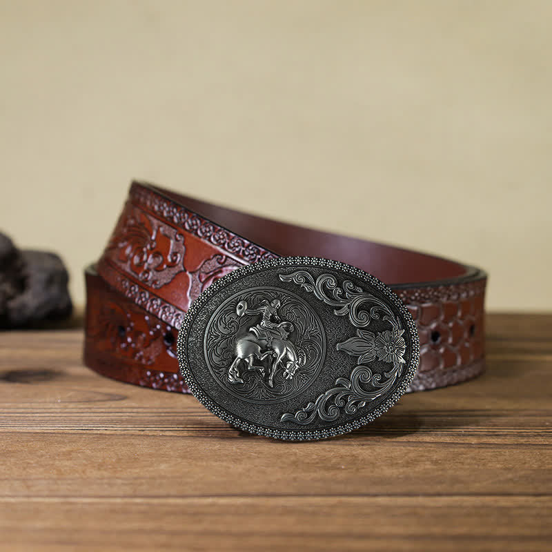 Cintura in pelle con fibbia per equitazione fuoristrada fai da te da uomo - Equitazione - Cintura marrone intagliata (40) - image 10