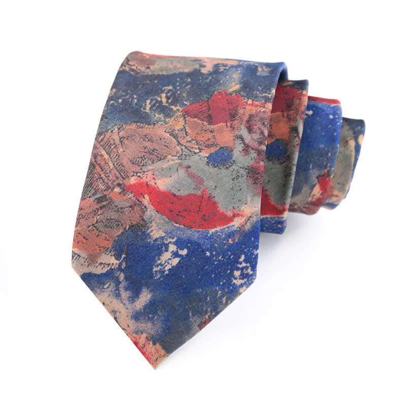 Cravatta artistica vintage da uomo con motivo dipinto blu e rosa - image 1