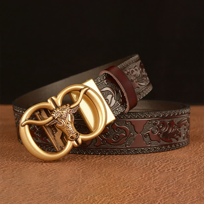 Cintura in pelle con fibbia a testa di toro da uomo - image 1
