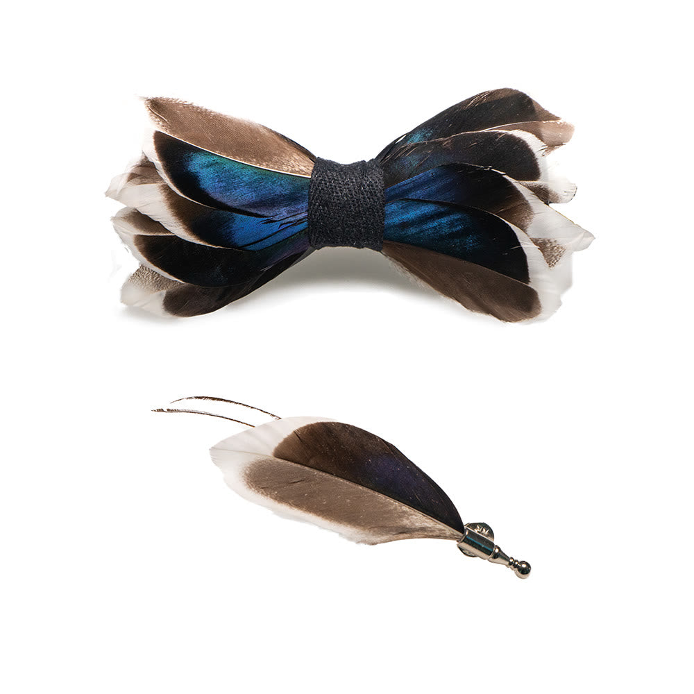 Papillon con piume grazioso blu scuro e marrone per bambini con spilla da bavero - image 4