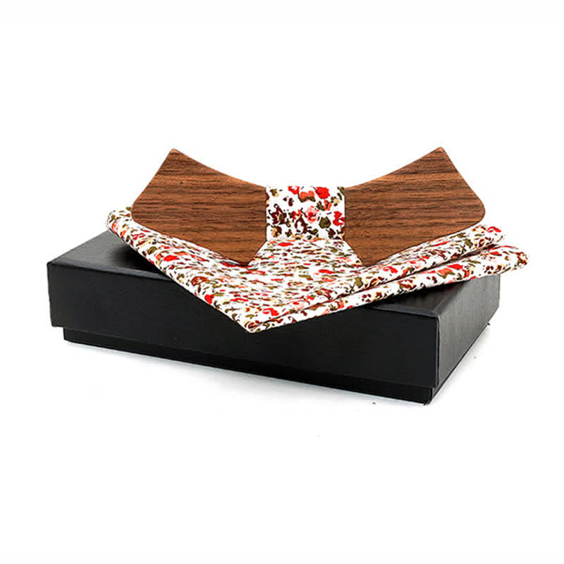 Set di 2 papillon in legno a forma di colletto da uomo - Floreale - image 0