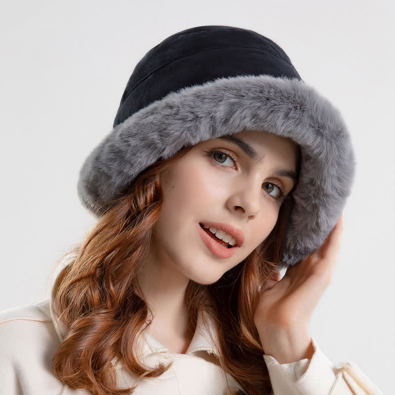 Cappello da pescatore con tesa spessa e calda in peluche da donna - Nero - Regolabile (circa 21 5/8"-22 7/8") - image 3