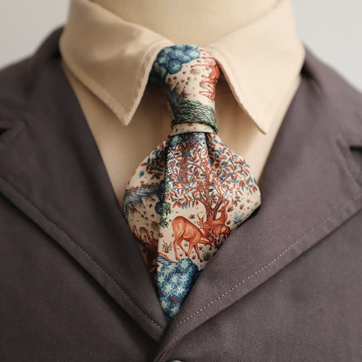 Cravatta floreale vintage da uomo con animali della foresta