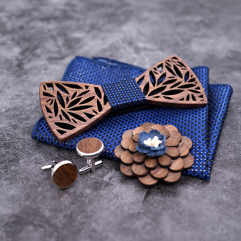 Set di 4 papillon in legno a forma di foglia cava da uomo - image 9