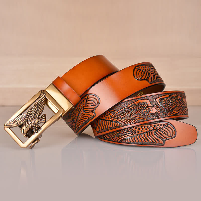 Cintura in pelle goffrata con fibbia Hollow Eagle da uomo - image 4