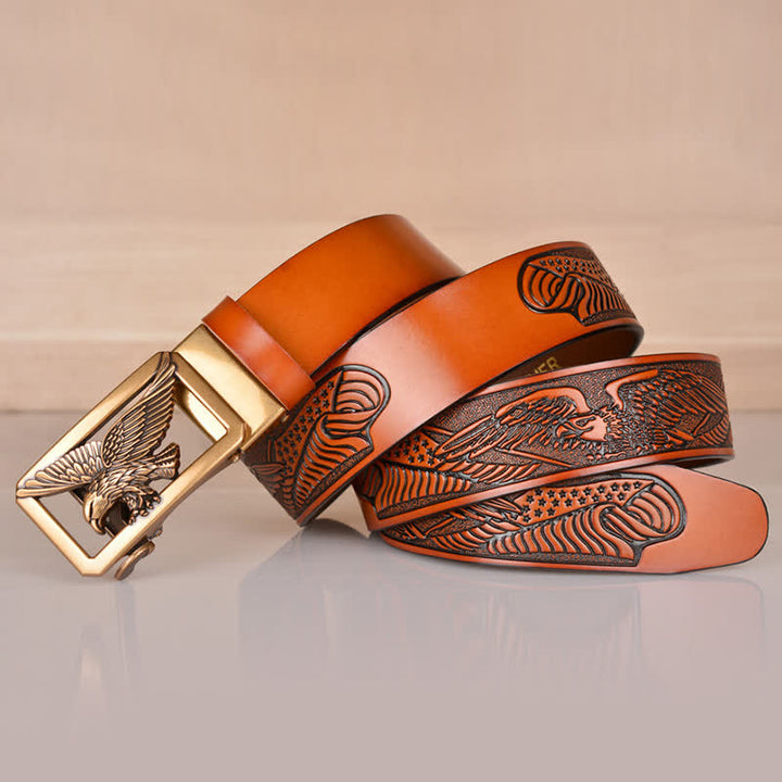 Cintura in pelle goffrata con fibbia Hollow Eagle da uomo - image 4