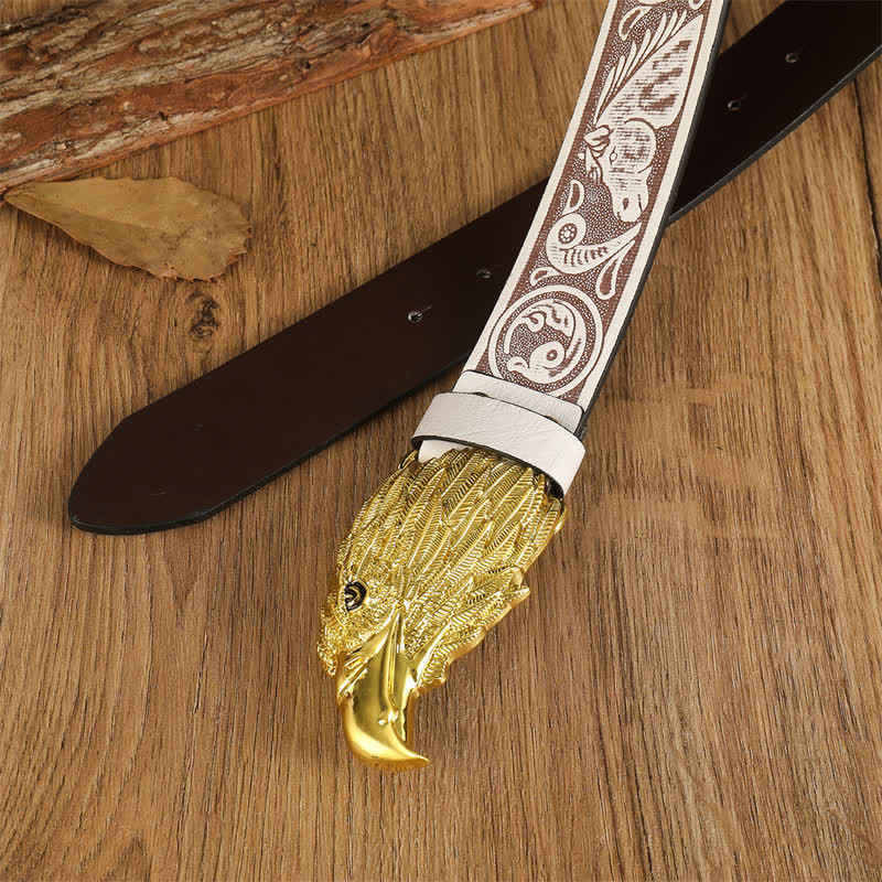 Cintura da uomo in pelle western con testa d'aquila e avvoltoio realistico - image 14