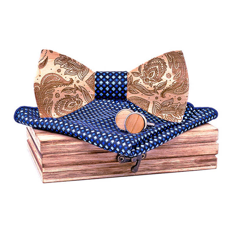 Set di 3 papillon in legno con motivo Paisley da uomo - Spunta blu - image 6