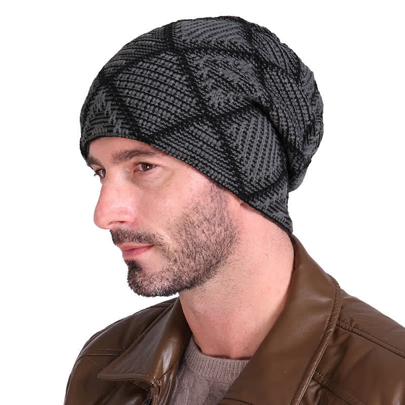 Berretto lavorato a maglia con motivo a quadri da sci elastico - image 1