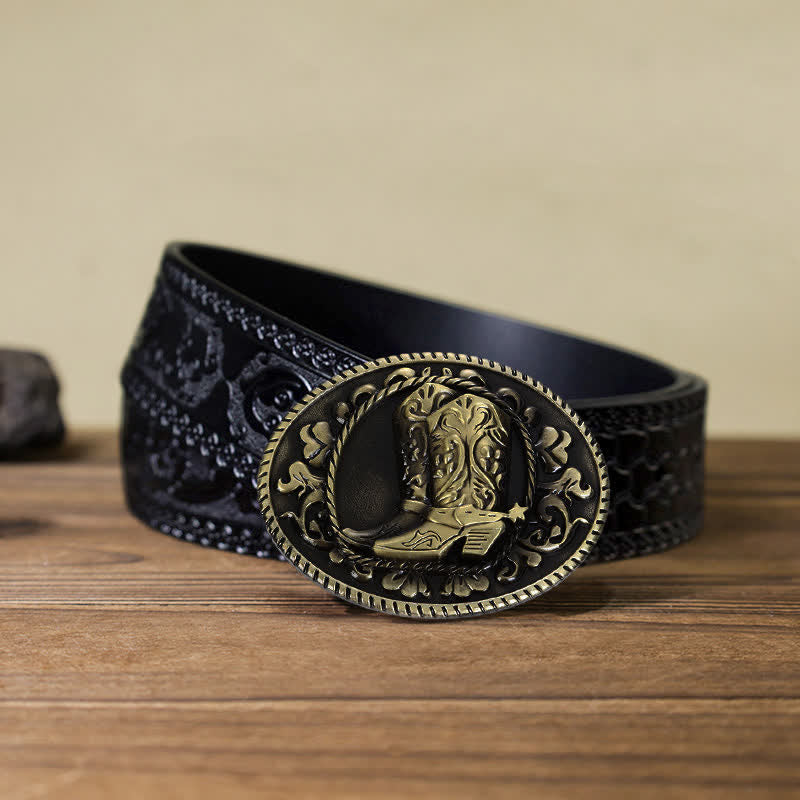 Cintura in pelle con fibbia per stivali da cowboy fai da te da uomo - Stivali - Cintura nera intagliata (40) - image 8