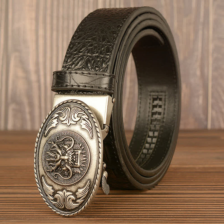 Cintura da uomo in pelle con motivo a coccodrillo con testa di drago - Argento e nero - 46 - image 21