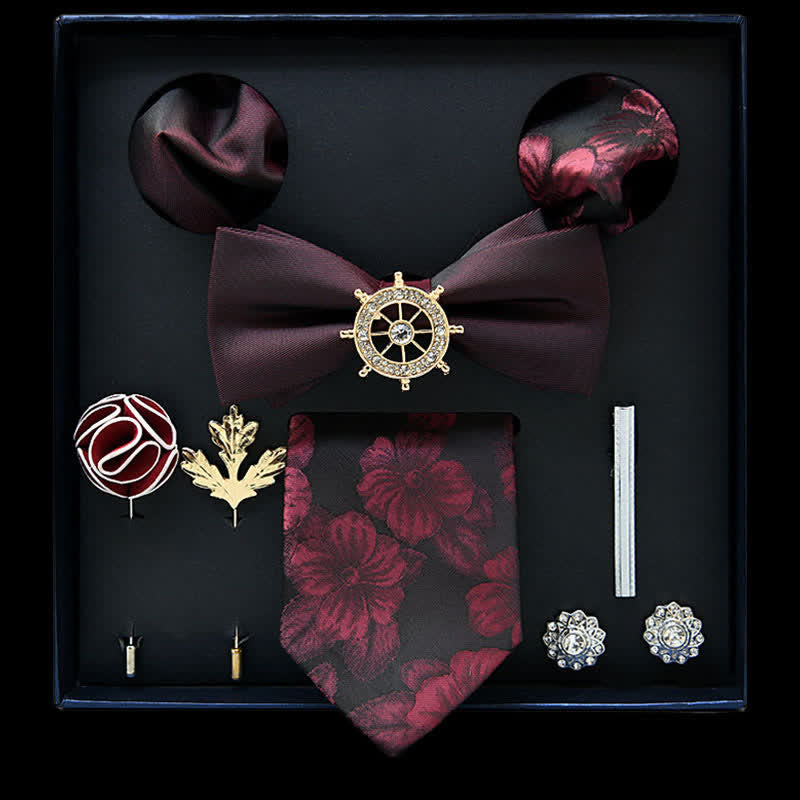 8 pezzi papillon casual bordeaux e nero floreale scatola regalo - Borgogna e nero - image 0