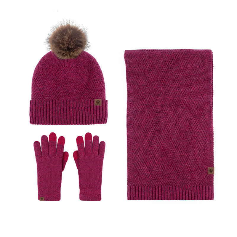 3 pezzi da donna pompon cappello sciarpa guanti touchscreen set - Borgogna - Regolabile (circa 21 1/4"-23 1/4") - image 11