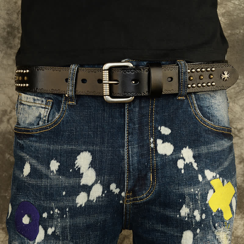 Cintura unisex con decorazione a borchie e borchie incrociate in stile rock - image 11