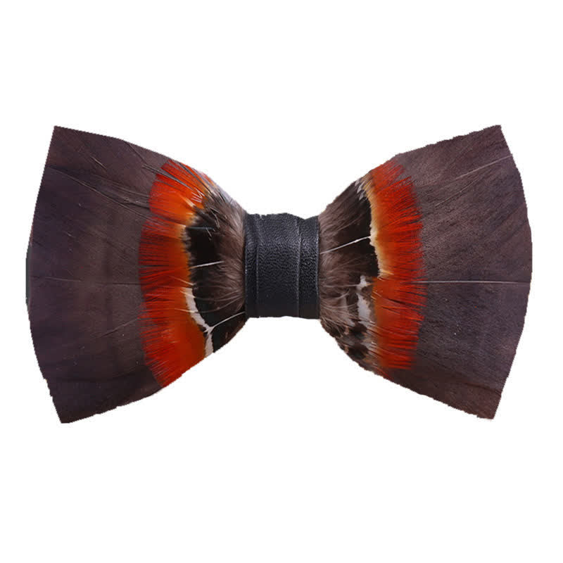 Papillon con piume marroni e arancioni con spilla da bavero - Marrone - image 0