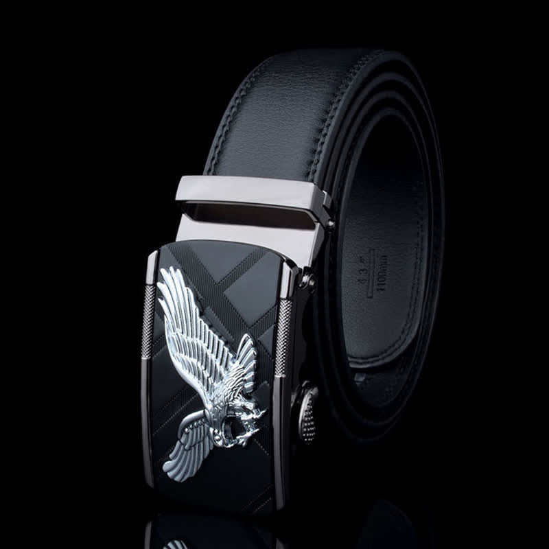 Cintura in pelle con fibbia automatica Animal Eagle da uomo - Argento e nero - 46 - image 6
