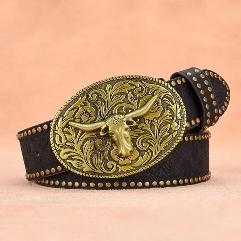 Cintura da uomo in pelle goffrata con rivetto a testa di toro - image 8