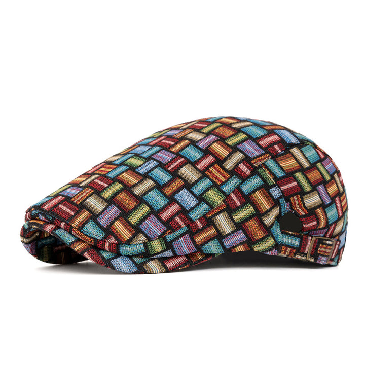 Cappello basco a quadri jacquard colorati retrò artistici - Fibbia del bordo - Blu scuro - Regolabile (22 1/2"-24") - image 12