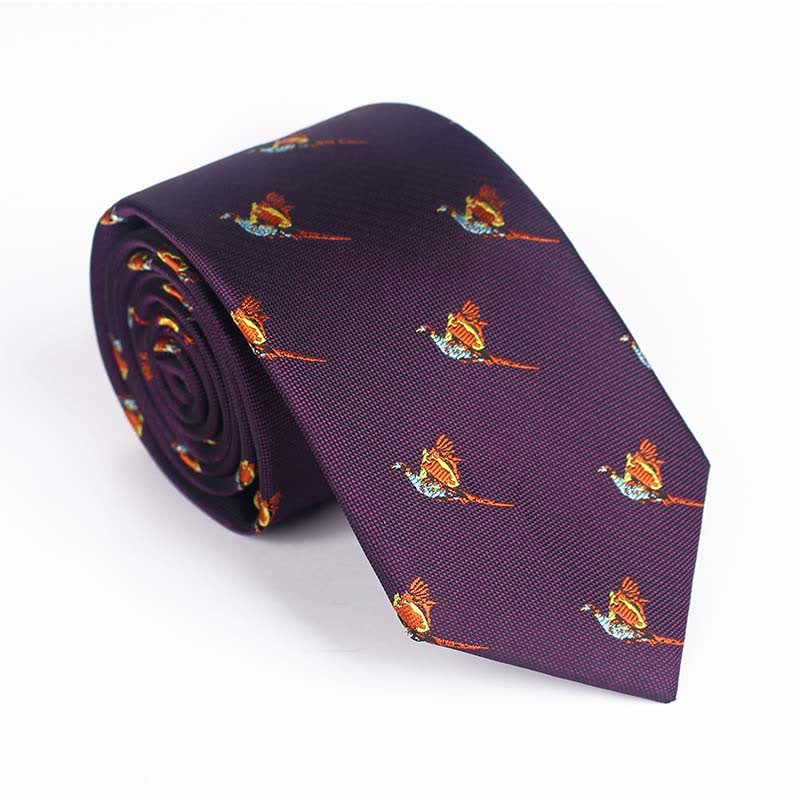 Cravatta ricamata con uccello volante da uomo - Passero - Viola - image 7